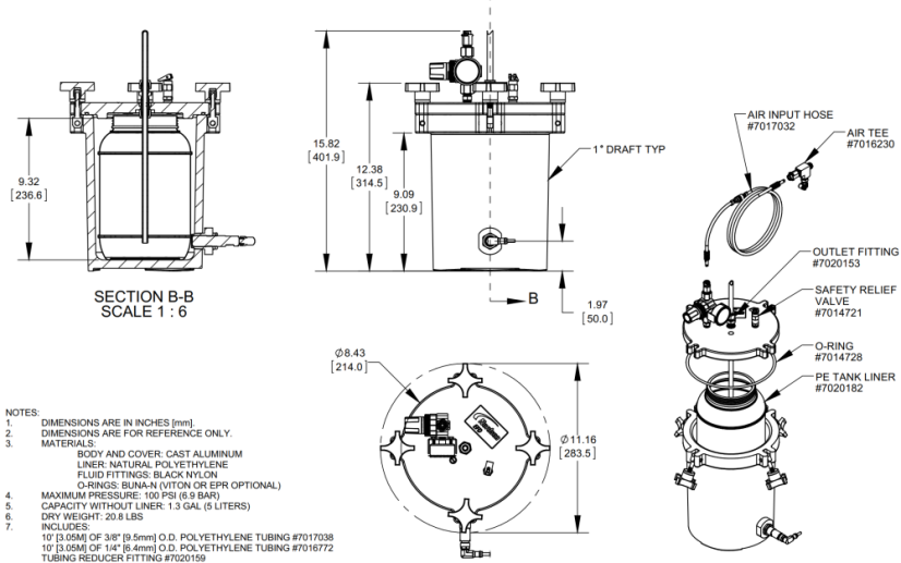 5L Tank and capacitive level sensor 0-100PSI (7 BAR)