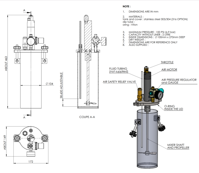 2L Standardní tlakový zásobník s pneumatickým mícháním