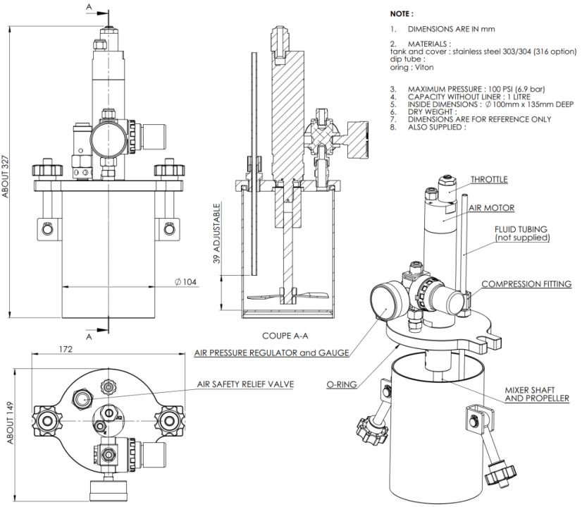 1L Standard-Druckbehälter mit pneumatischem Rührwerk