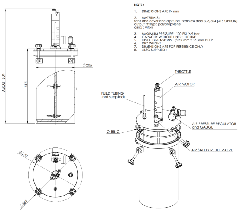 10L Standard-Druckbehälter mit pneumatischem Rührwerk