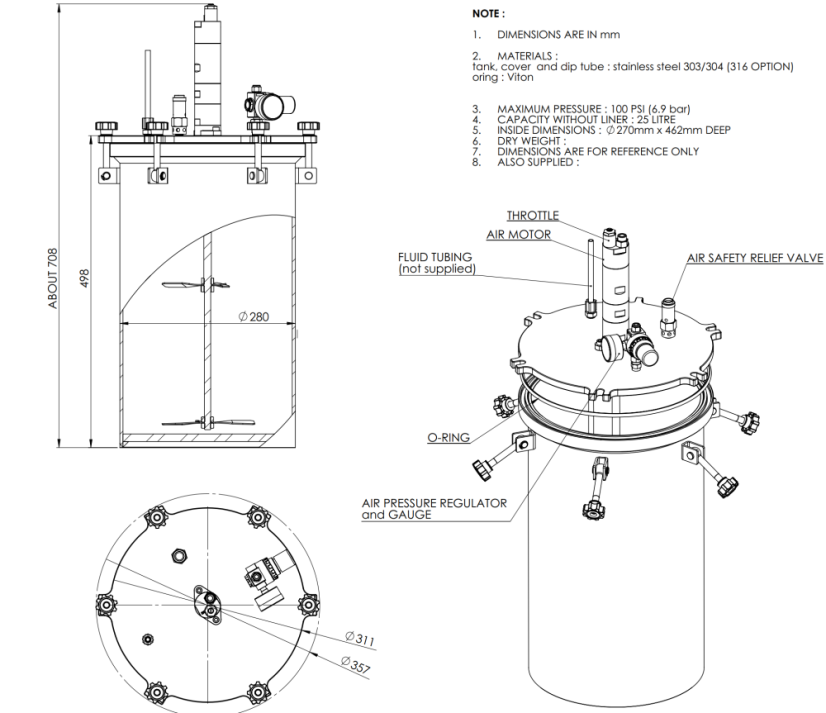 25L Standard-Druckbehälter mit pneumatischem Rührwerk