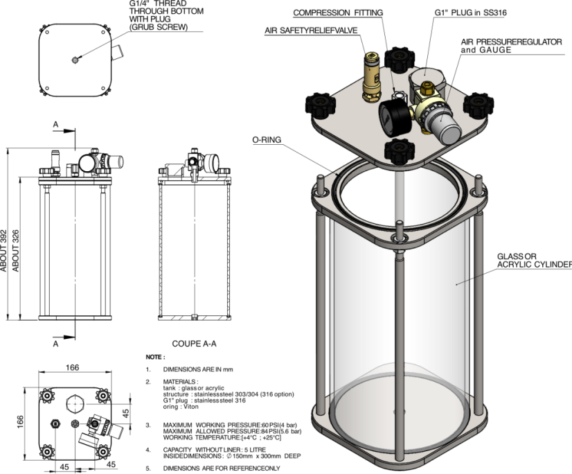 5L Toughened Glass & Stainless Steel 304 Clear Pressure Vessel - ER